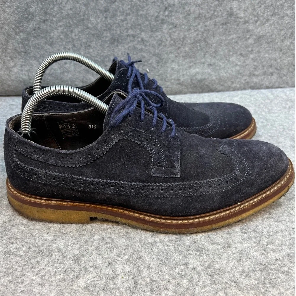To Boot Navy Blue Suede Wingtip Brogue Oxford Dress Shoes Men's Size 9.5